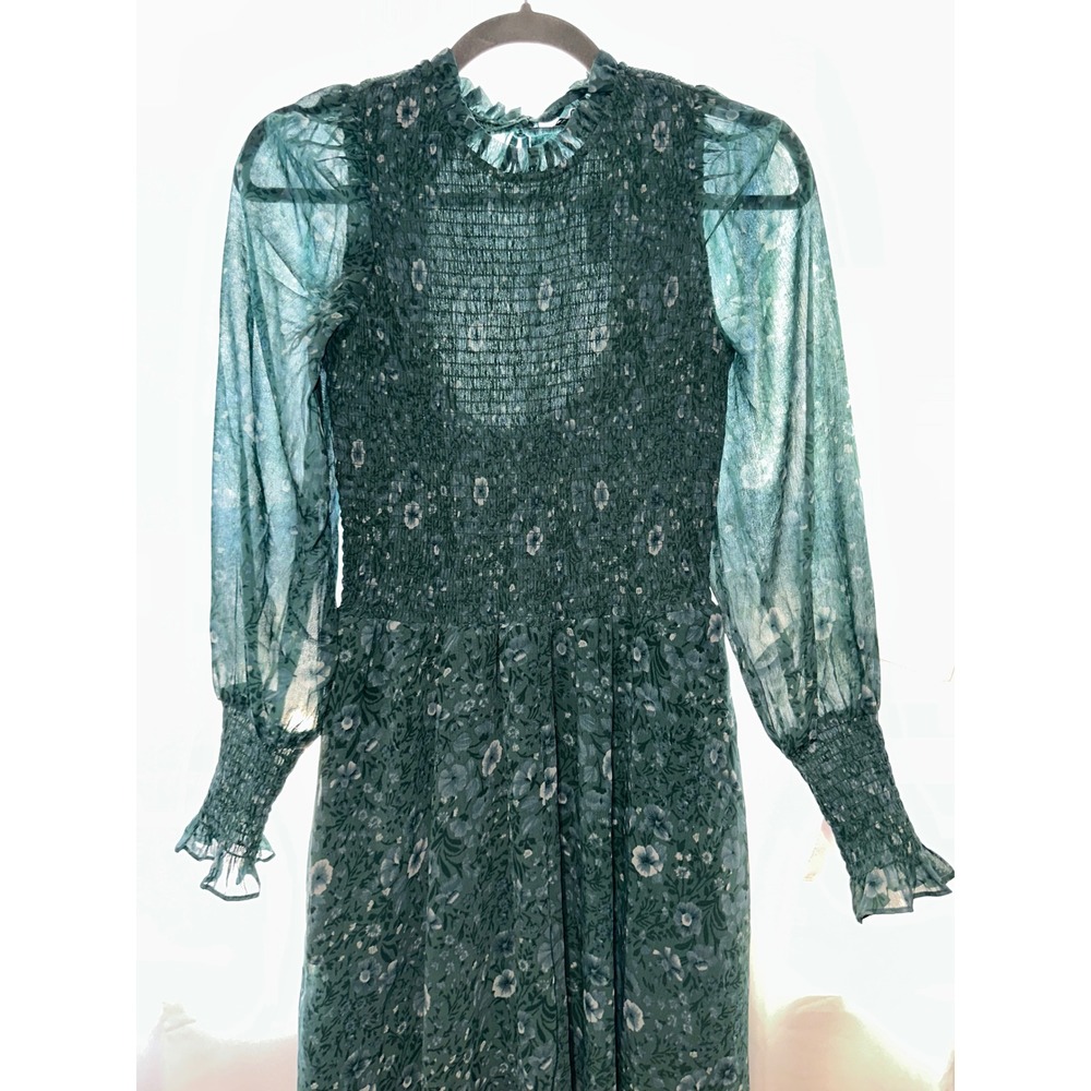 Madewell Lucie Woodland Flora Crinkle Georgette Tie Back Midi Dress Size XXS‎ - Picture 2 of 6